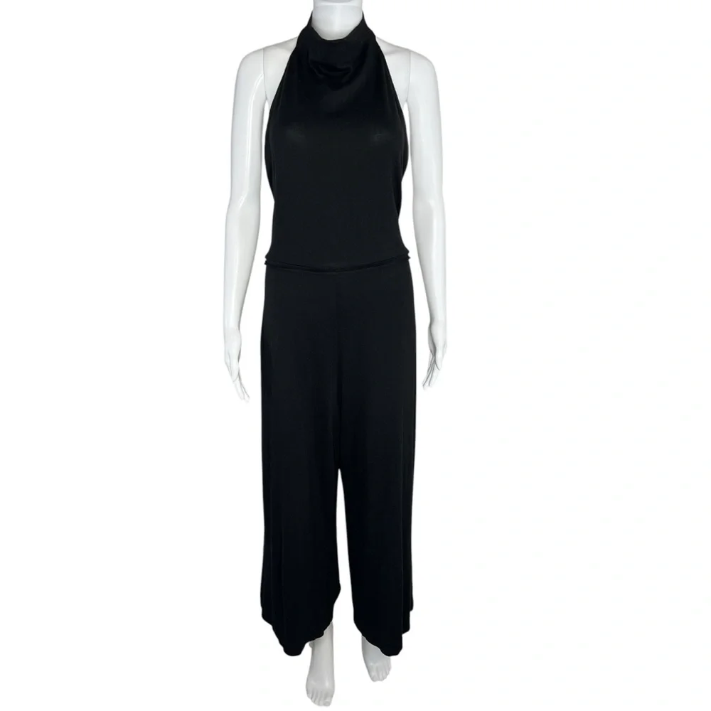 Vince Cropped Belted Stretch-cotton Halterneck Jumpsuit L - Picture 2 of 8